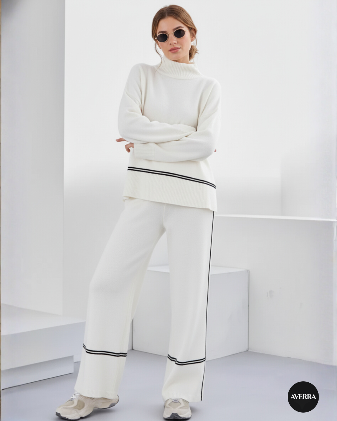 Averra Premium Knitwear Set – High-Neck Mullet Jumper & Relaxed Trousers