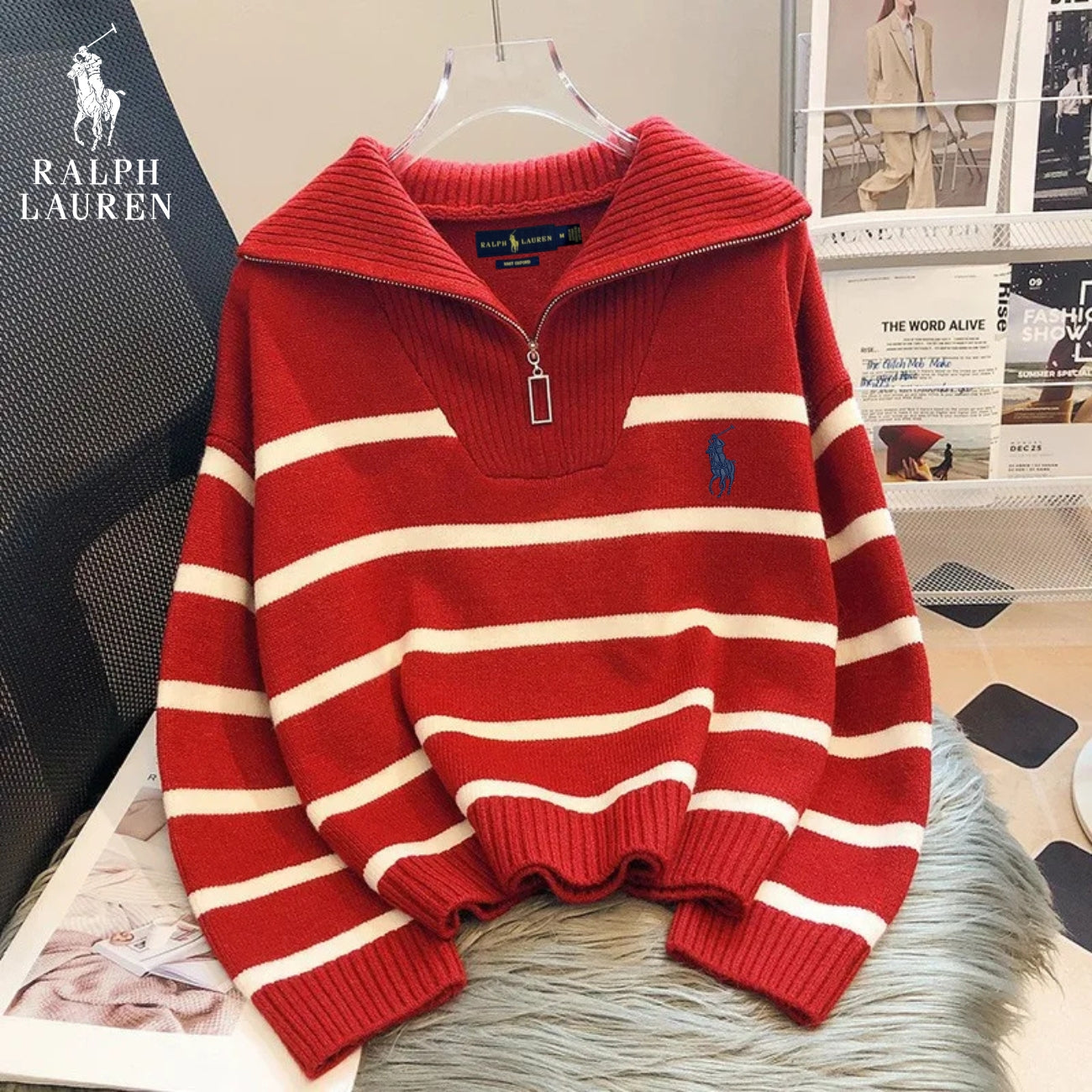 RL – Striped Quarter-Zip Sweater