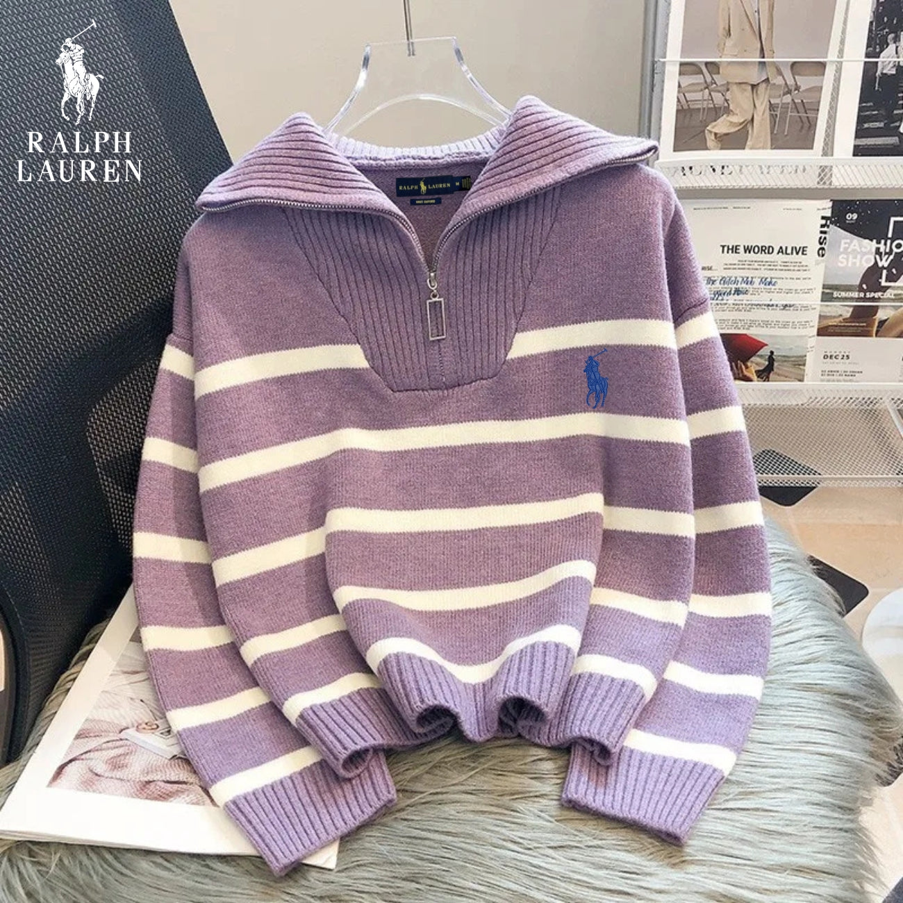 RL – Striped Quarter-Zip Sweater