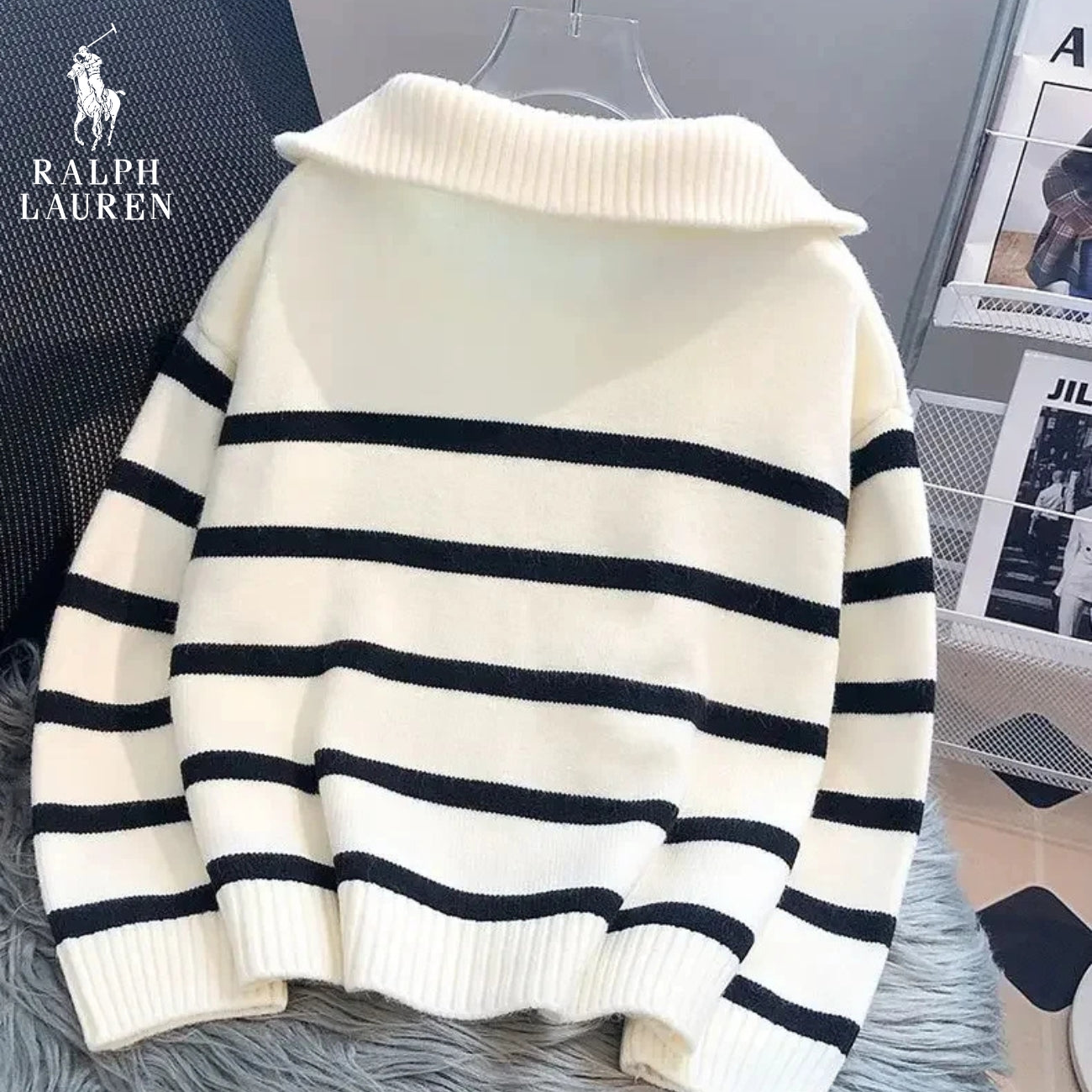 RL – Striped Quarter-Zip Sweater