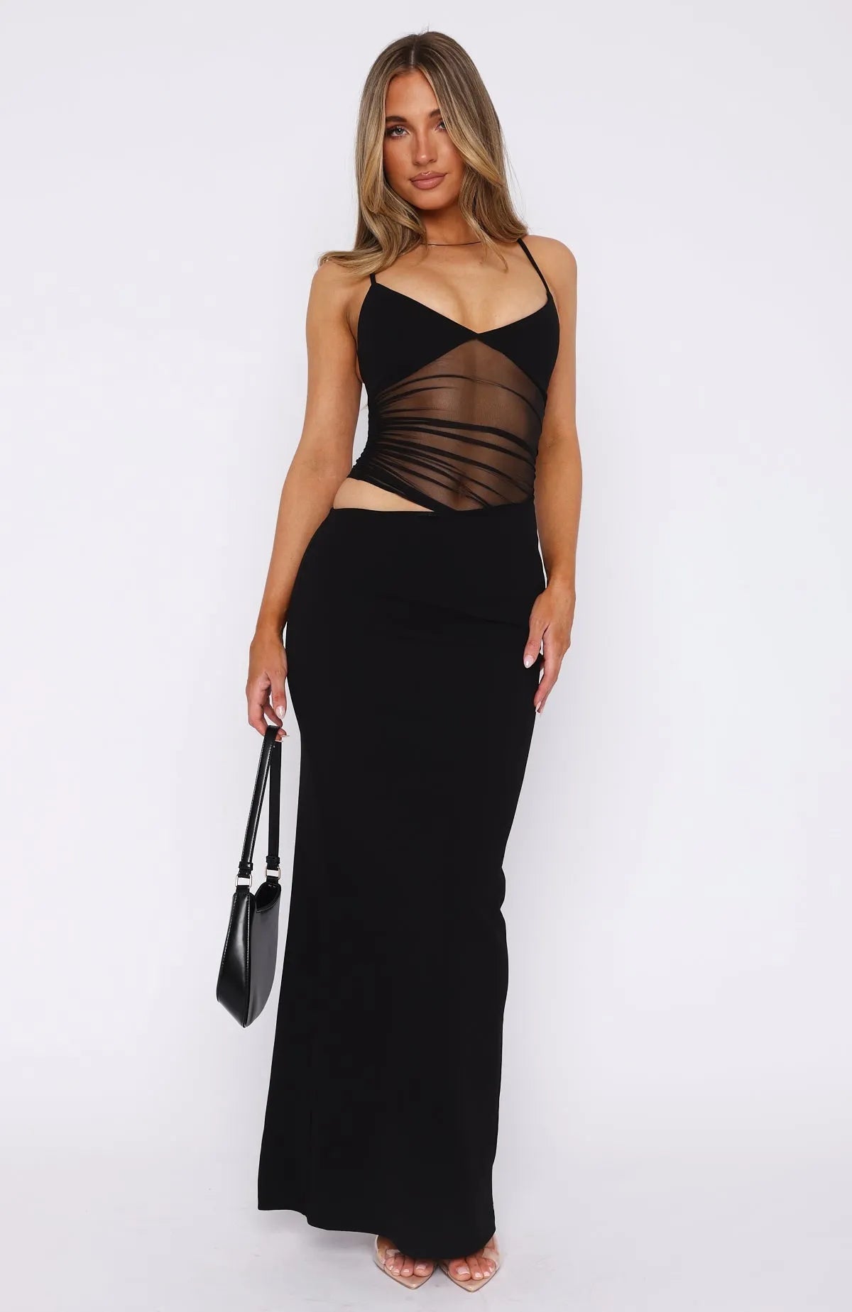 Averra™ | Sheer Panel Evening Maxi Dress