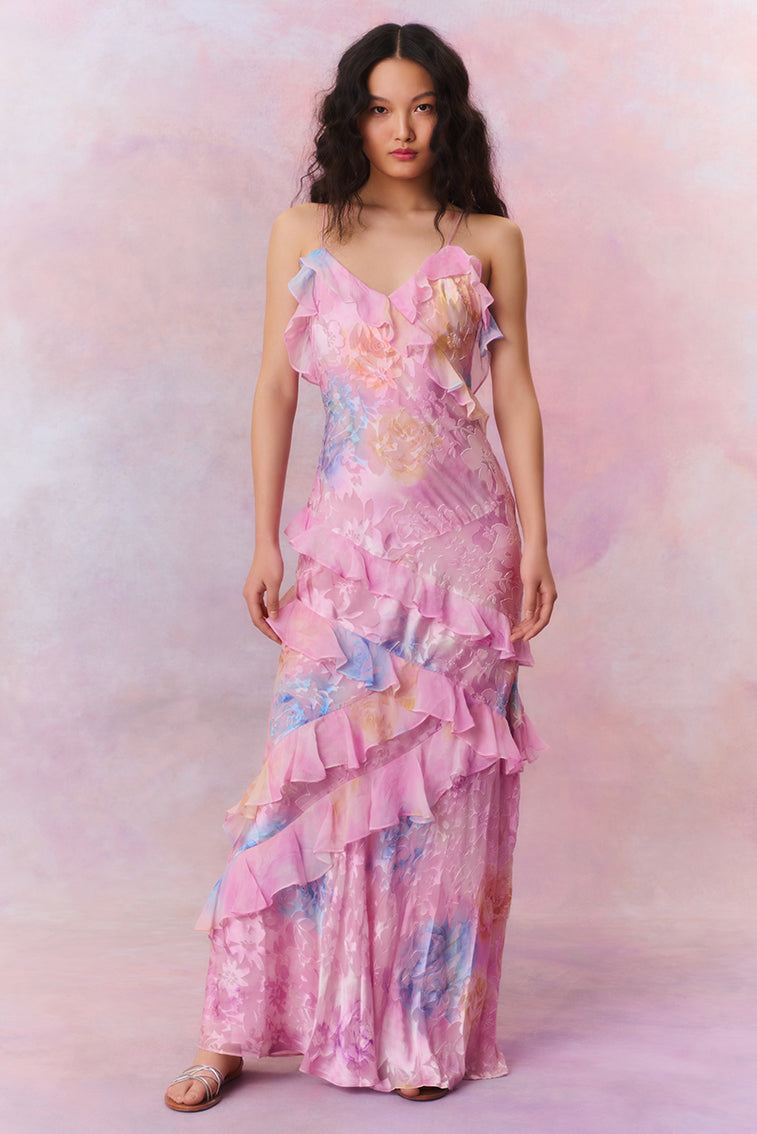 Averra™ | Pastel Ruched Layered Maxi Dress – Elegant Summer Gown