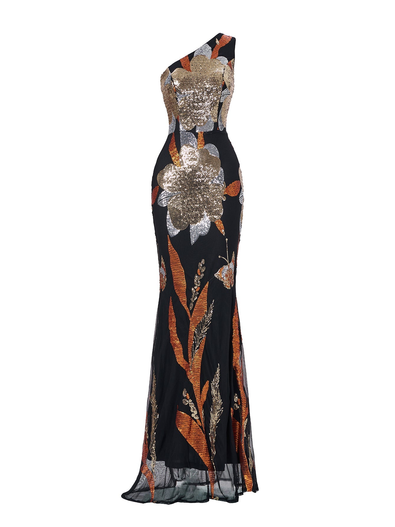 Averra™ | One Shoulder Floral Sequin Prom Dress