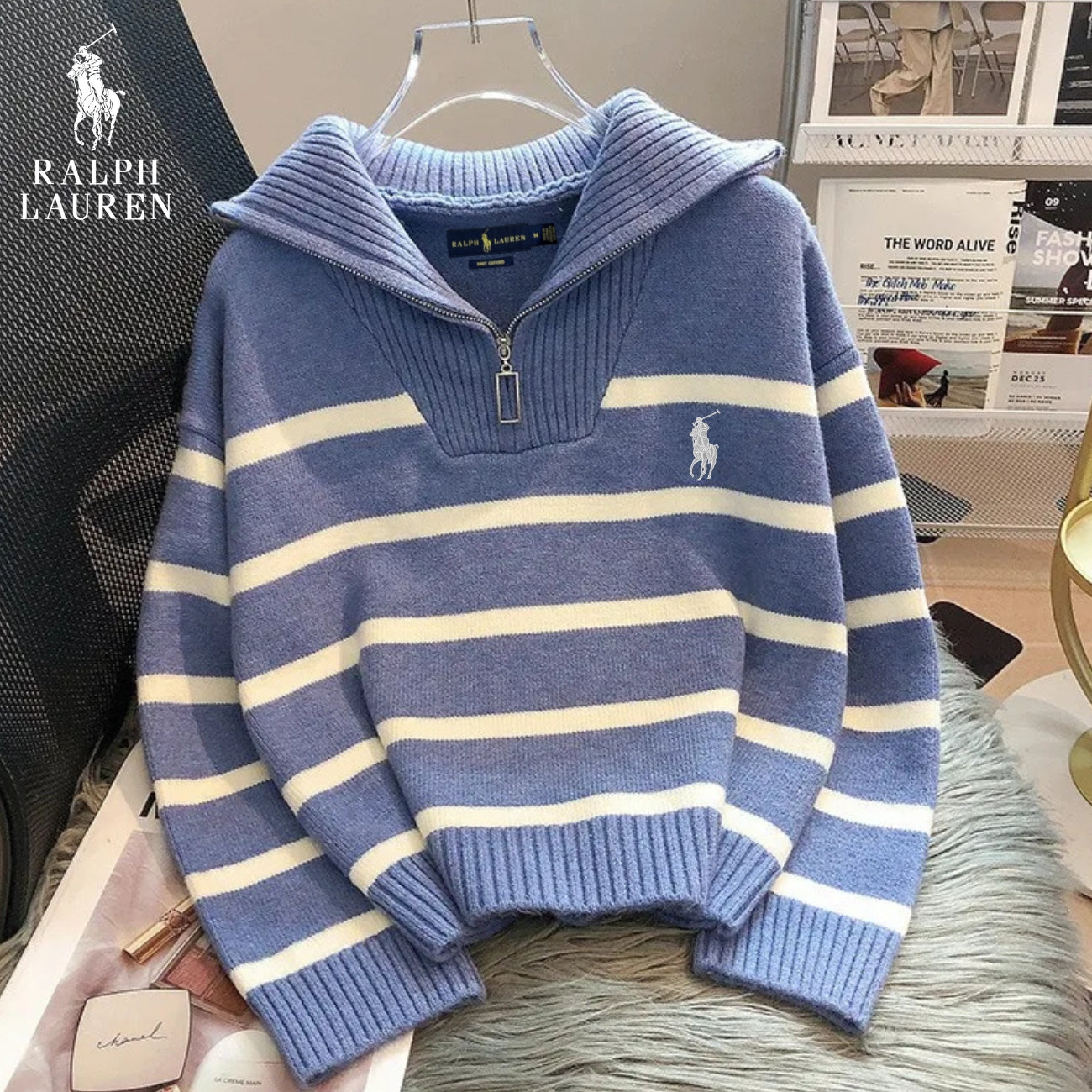 RL – Striped Quarter-Zip Sweater