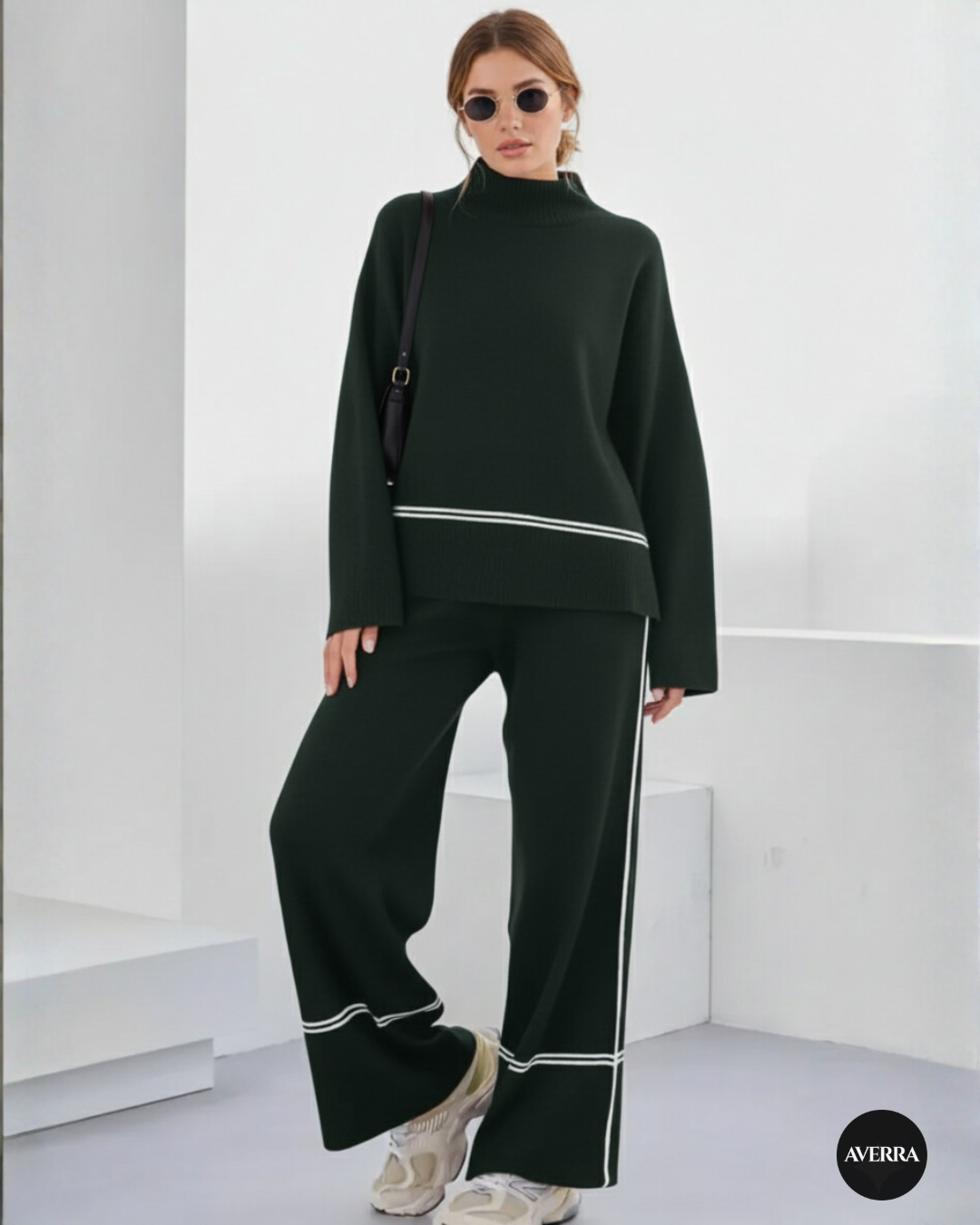 Averra Premium Knitwear Set – High-Neck Mullet Jumper & Relaxed Trousers