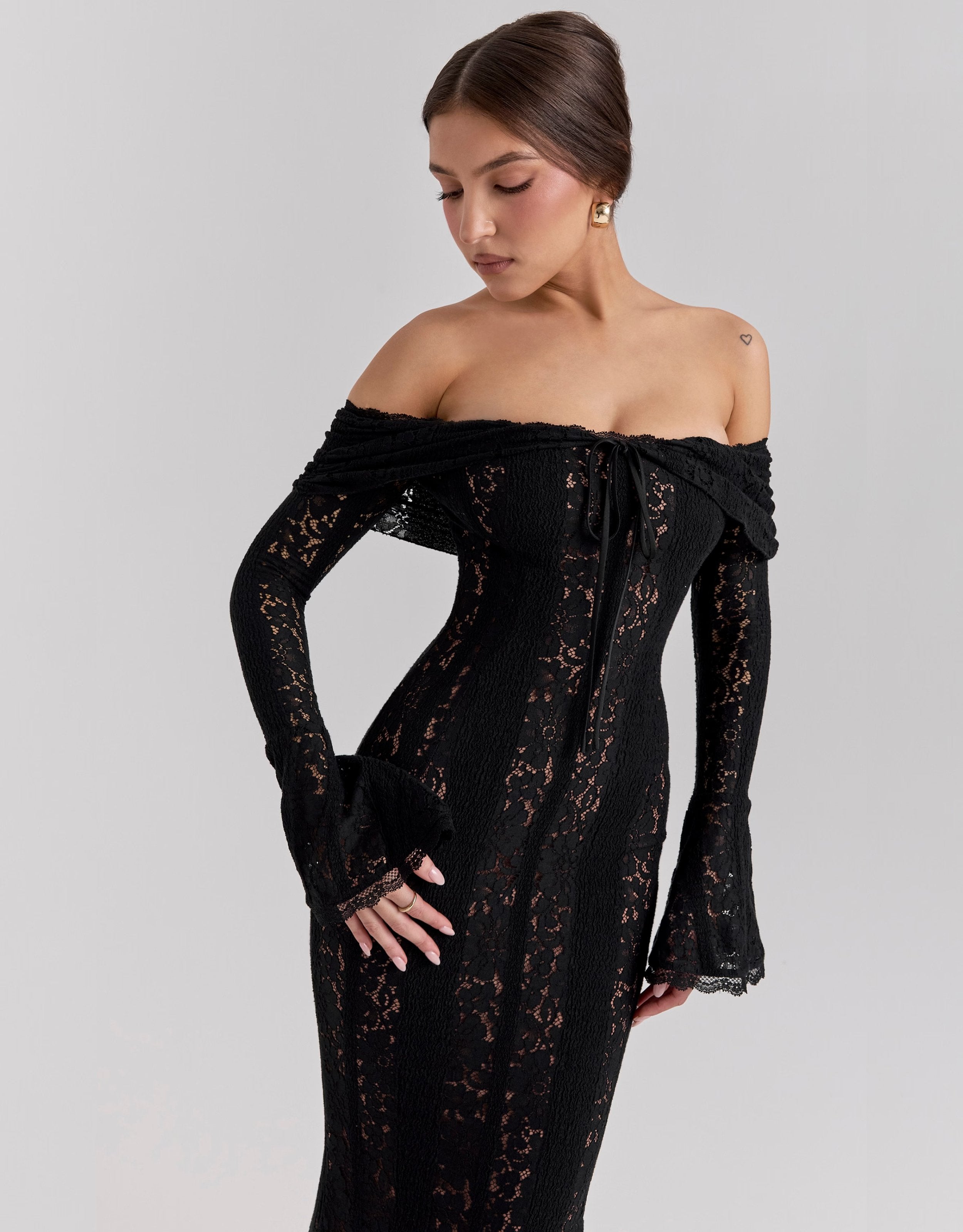 Averra™ | Lace Off Shoulder Cutout Maxi Dress
