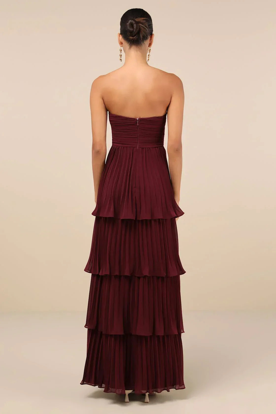 Averra™ | Burgundy Rich Strapless Tiered Dress