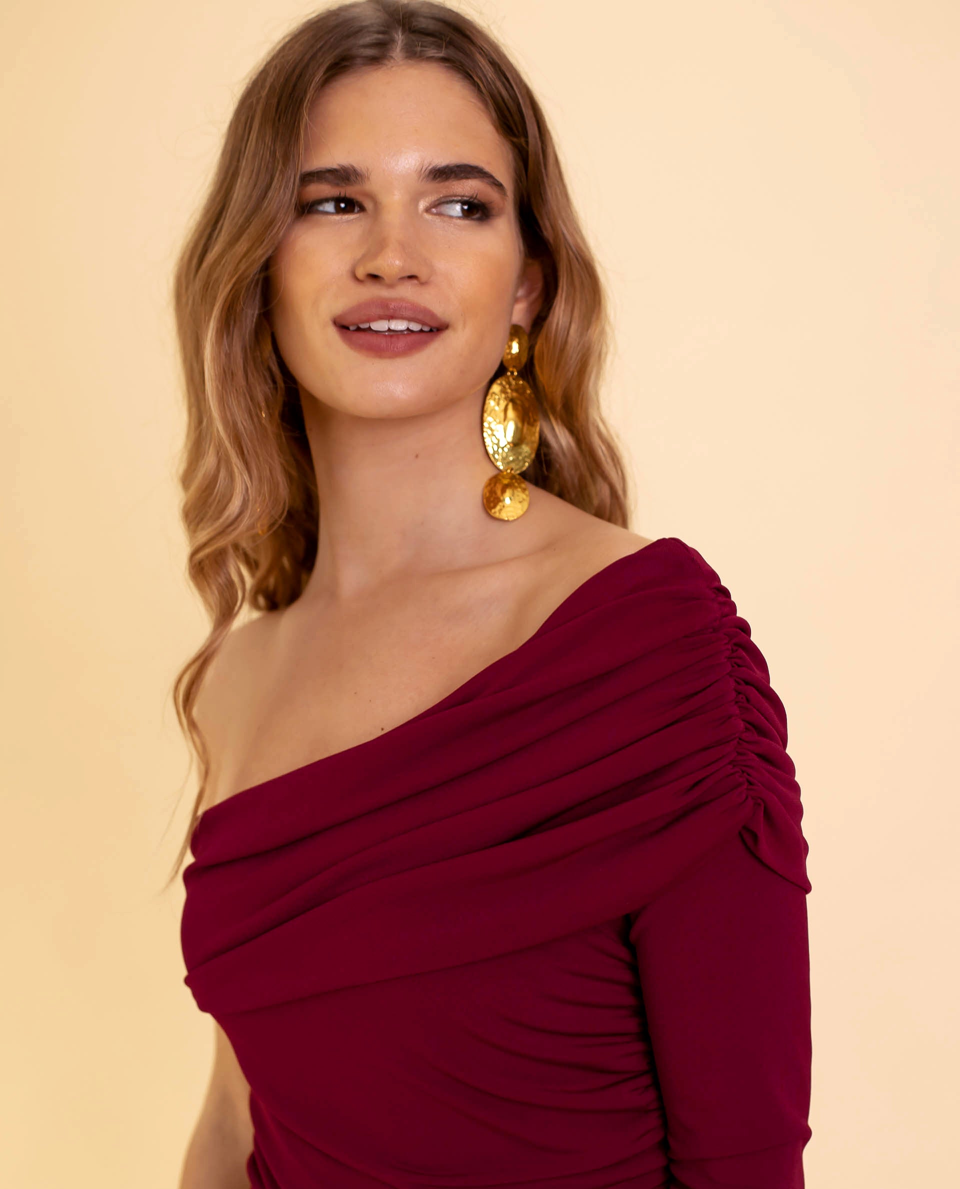 Averra™ | Burgundy One-Shoulder Jumpsuit